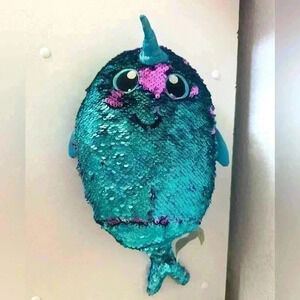 Narwal Plush Blue Purple Flip Sequined Shimmer Stuffed Animal Whale Toy